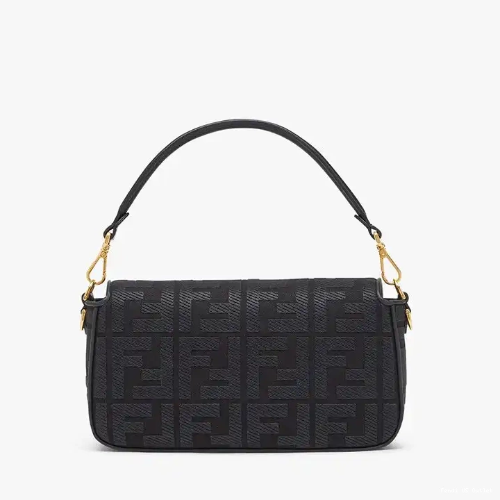 Cheap HOT Bag In with Laser Strap Canvas Motif Black Cut Baguette Medium Fendi FF 0405